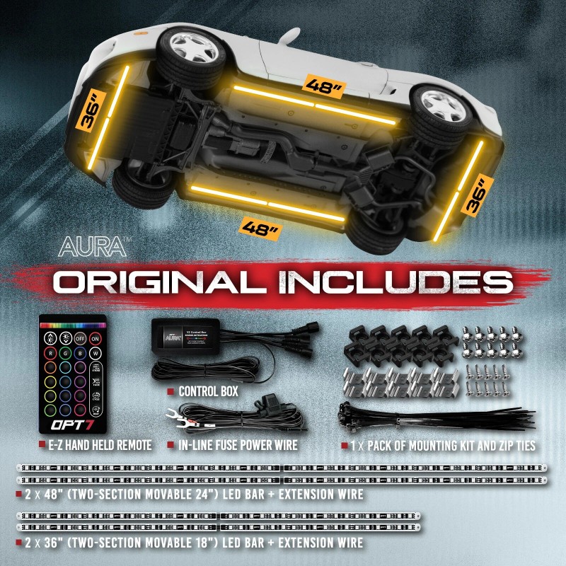 OPT7 Aura All-Color LED Underglow Car Lighting Kit with SoundSync