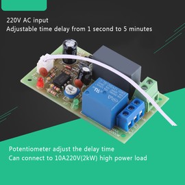 Akozon Timer Switch Module, AC220V Input/Output Trigger Timer Delay Switch Module Off Board Adjustable Delay Module (1 Second to 60 Seconds)