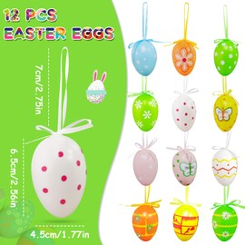 IHCEMIH Plastic Eggs, 12Pcs Easter Hanging Egg Decorations Spring Tree Ornaments Colorful Crafts Easter Home Party Decor Gifts For Kids