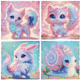 Diamond Painting Children, Diamond Painting Pictures Children, Cute Animals Diamond Painting Set of 4, DIY Mosaic Craft Set Girls Boys from 6 7 8 9 10 11 12 Years, Christmas Gifts for Children, 15 x