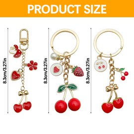 Mecmbj Cherry Key Chain, 3 Pieces Bag Charms Women Versatile Cherry Bag Charm Alloy Key Chain for Purses, Handbags, Birthday Gift for Women