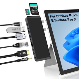 Surface Pro 9 Docking Station with 4K HDMI, USB-C Thunderbolt 4 (8K@30Hz Video+40G Data+100W PD), 100M RJ45, 2 USB 3.0, SD/TF Card Slot, 3.5mm Audio, Triple Display for Surface Pro 9/Pro X