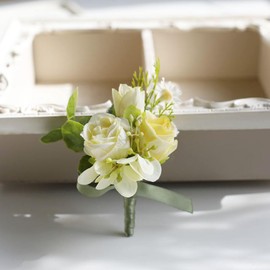 MAFELOE Artificial Corsage Boutonniere, Light Yellow+Champagne, 2 Pieces