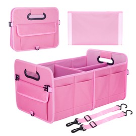 titiyiof Car Trunk Organizer Storage for SUV Car Organizers Accessories Adjustable Straps with 8 Pockets Collapsible 66L Oxford Trunk Organizer for Women/Men Pink