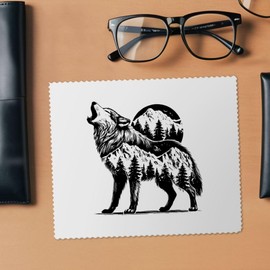 2 x 'Mountain Wolf' Microfibre Lens/Glasses Cleaning Cloths (LC00032534)