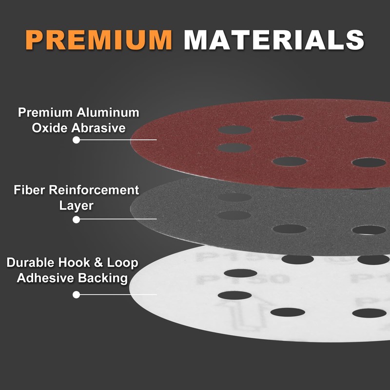BMOTL 100Pcs 80 Grit Sanding Discs 5 Inch 8 Hole: