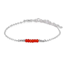 Tiny Sparkling Carnelian Faceted Bead Bar Bracelet in Stainless Steel