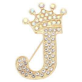 PATIKIL Letter Brooch Pins, Crown Initial Rhinestone Alphabet J Letter Lapel Badges Pin for Women Suits Dress Coat Clothes Craft, Gold Tone
