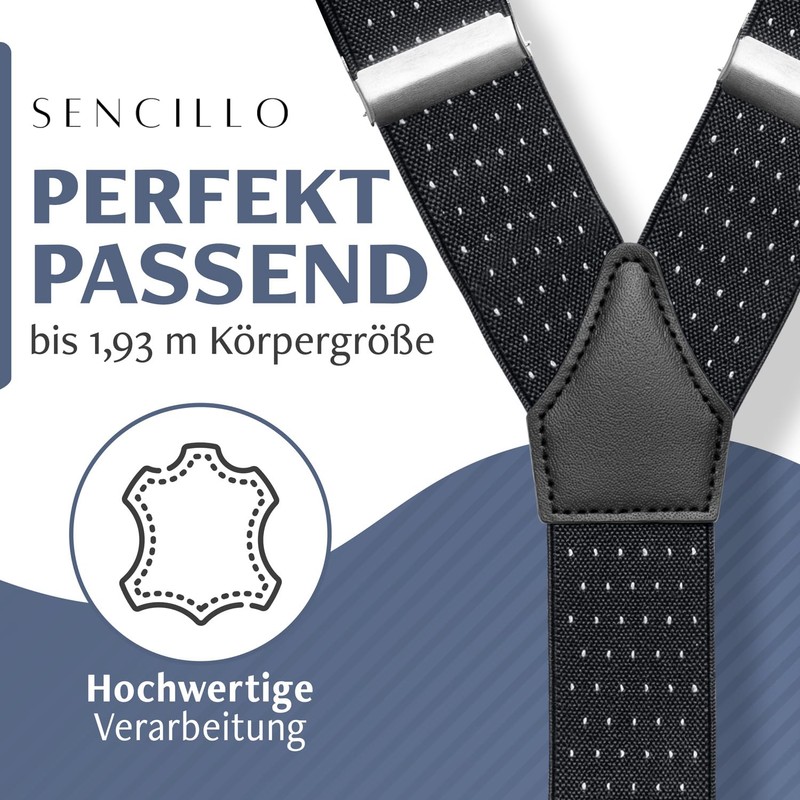 Sencillo Men's Braces with 6 Strong Clips Y Shape, Black