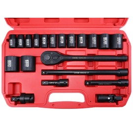 SEKETMAN 20PCS 1/2-Inch Drive Shallow Impact Socket Set,Sae（3/8-1-/14）,6 Point,CR-V steel,Includes Extension Bar,Universal Joint and Ratchet Handle