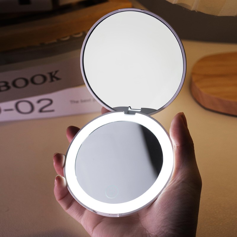 Miffy Handheld LED Makeup Mirror, Foldable 2-Side 1x/10x Magnification,Pocket Small