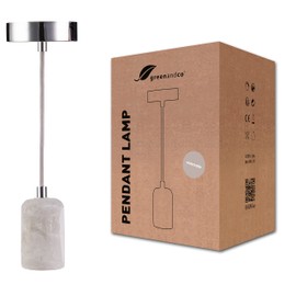 greenandco® Pendant Light E27 Real Concrete with 150 cm Textile Cable Can Be Shortened Vintage Pendant Light 230 V Retro Cable Lamp