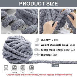Thick Wool for Hand Knitting, 2 x 250 g Chunky Yarn Wool Grey, Thick Wool for Crocheting, Arm Knitting Wool XXL, Wool Thick Yarn Fluffy for Weaving Blankets, Scarves, Hats, Pet Bed