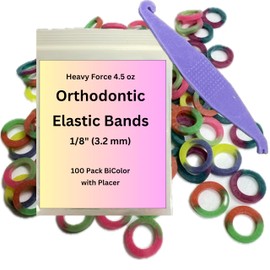 1/8 Inch Orthodontic Elastic Rubber Bands, 100 Pack, Bi-Color, Heavy weight 4.5 Ounce Small Rubberbands Dreadlocks Hair Braids Fix Tooth Gap, Free Elastic Placer for Braces (Heavy, 1-8)