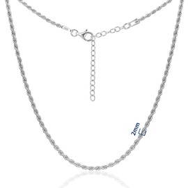 MIORE 925 Sterling Silver Necklace for Women, Rope Chain, Silver Chain 50cm Long, Hypoallergenic Necklaces, Jewellery for Women Made in Italy, Delivered In Jewellery Box