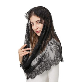 YJZQ Bridal Veil Lace Veil Hood Bandana Vintage Princess Scarf Summer Stoles Wedding Church Dress Evening Dress Black White 150cm, black