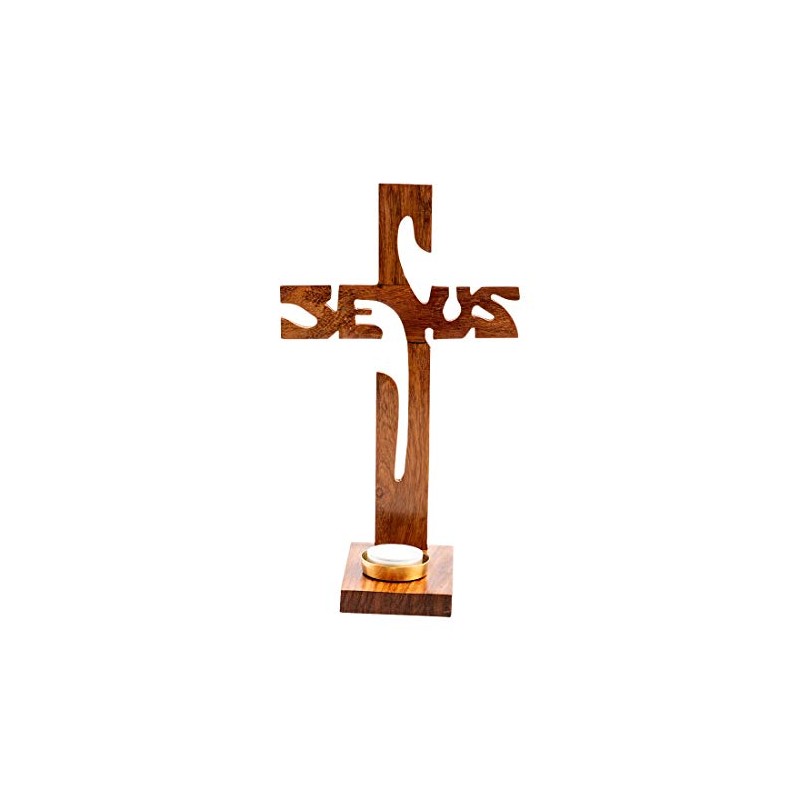 NKlaus Standing Cross Jesus Height 29 cm Wooden Lacquered for