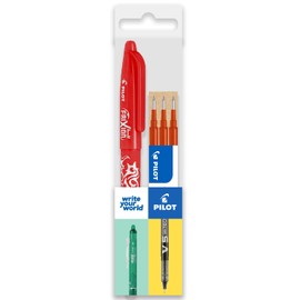 Pilot Frixion Heat/Friction Erasable Rollerball Pen FR7 - Medium Line 0.7mm Tip Nib - Wallet Pack of 1 Pen + 3 Refills (Red)