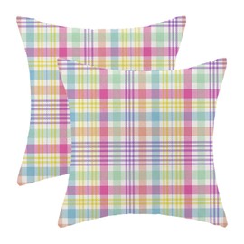 AEIOAE Checkered Easter Pillow Covers 16x16 Inch Set of 2 Pink Yellow Blue Green Buffalo Plaid Throw Pillows Case, Colorful Spring Decorative Farmhouse Decor Cushion Covers for Sofa Bed Couch