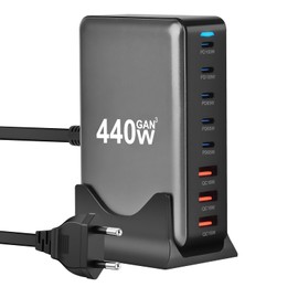 ZHITING 440W USB C Ladeger?t Mehrfach, 8 Ports USB Schnellladeger?t USB Ladestation mit 5 USB-C und 3 USB-A Charger PD PPS 100W USB C Netzteil f1r MacBook Pro/Air,iPad Pro/Air,Sumsung