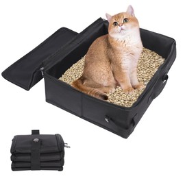 Foldable Cat Litter Box with Lid, Cat Travel Litter Box, Portable Cat Litter Box for Travel, Leak-Proof Lightweight Collapsible Cat Litter Carrier (A)