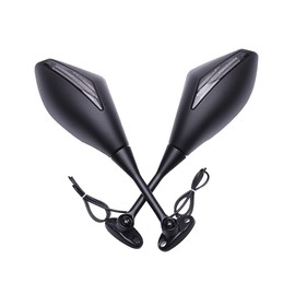 DREAMIZER Motorcycle Handlebar Mirrors with Turn Signals Indicator Light Rear View Mirror Compatible with CBR300RR CBR600RR CBR1000RR GSXR 600 750 - Blue Arrow Light，Matte Black