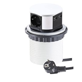 Lumonic TetraBox 3 x Schuko Sockets + 2 x USB 2.4 A Table Sockets Silver I 3 Sockets with 230 V in Tower Max. 3600 W I With Drill Hole Size 107 mm Ideal