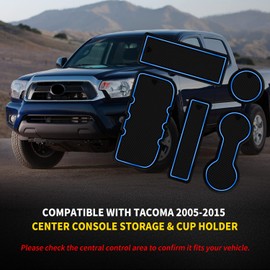 Asgohme Fit for Toyota Tacoma 2005-2015 Accessories, Upgraded Custom Non-Slip Center Console Mats, Cup Holder Insert Pads, Interior Anti-Dust Storage Liners (5-PCS, Blue Trim)