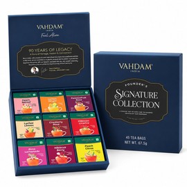 VAHDAM, surtido de bolsas de té – 8 sabores de té, 40 bolsas de té, juego de regalo | té favorito de OPRAH | té negro, té verde, té Oolong, té chai té, té de hierbas | juego de regalo de té y caja de té