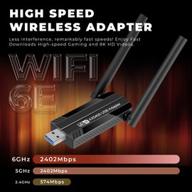 MEETOWN AX5400 USB WLAN Stick for PC, USB 3.0 WLAN Adapter PC High Range, WiFi 6E Dongle for Windows 10/11, 2.4G/5G/6G WPA3 Encryption, Built-in Driver, WLAN Adapter with Low Latency