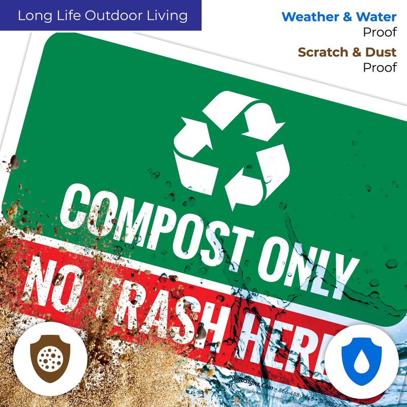 Compost Only No Trash Here Sign, 10x7 Inches, 55 mil