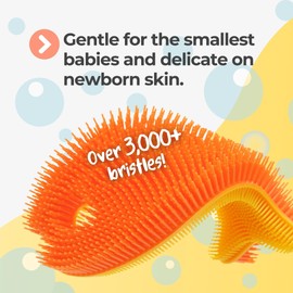Innobaby Bathin' Smart Silicone Bath Scrub for Babies Toddlers and Adults in Double Sided Sensory Fish Shape, Gently Exfoliate Face and Body, Made with Quick-Dry Food Grade Silicone- Orange/Yellow