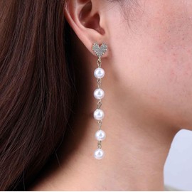 Atentuyi Pearl Earrings Gold Long Tassel Pearl Earrings Pearl Necklace Vintage Pearl Earrings CZ Stud Earrings Drop Earrings Jewellery for Women and Girls, Alloy Steel