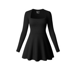 OQQ Women Long Sleeve Dresses Square Neck Casual Party Club A-Line Mini Dress Black