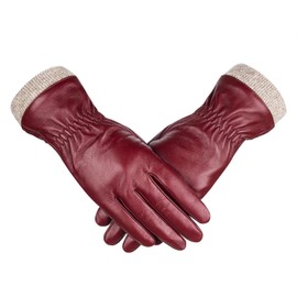 Alepo Genuine Sheepskin Leather Gloves For Women, Winter Warm Touchscreen Texting Cashmere Lined Driving Motorcycle Dress Gloves (Burgundy-XXL)