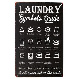 Hioni Laundry Symbols Guide, Metal Tin Sign, Vintage Plaque Home Wall Decor