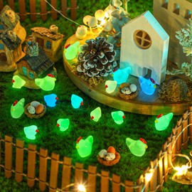 Wenqik 200 Pcs Luminous Mini Resin Chicken Easter Miniature Figurines Animal Chicken Glow in The Dark Tiny Chicken Hen Eggs Mini Garden Decor for Moss DIY Terrarium Crafts(Bright Colors)