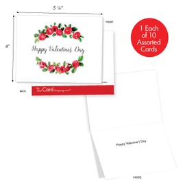 The Best Card Company - 10 Boxed Valentine Note Cards with Envelopes - Loving, Heartfelt Assorted Greeting Cards for Valentine's Day (4 x 5.12 Inch) - Elegant Flowers M4175VDG-B1x10