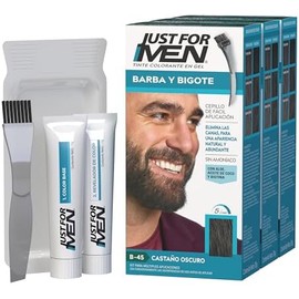 Just For Men Tinte Colorante en Gel para Barba y Bigote,Castaño Oscuro B45,Sin Amoníaco, Con Cepillo De Fácil Aplicación, Paquete de 3, 66ml