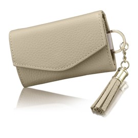 Encore Women's Key Case, High Visibility, Genuine Leather, Dull Color, Includes Pocket to Hold Bills, Genuine Leather, 4 Layers, Cowhide Leather, Key Holder, Car Key Japan, dull beige