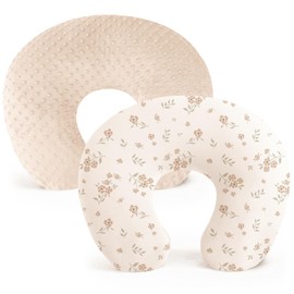 Konssy Konssy 2 Pack Nursing Pillow Covers, Soft and Comfortable Nursing Cover for Breastfeeding Pillows, Pillow Slipcover for Baby Girls Boys Newborn(Brown, Blossom)