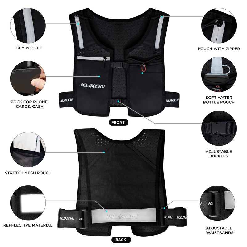 KUKON LED Running Vest - Adjustable Reflective Unisex Vest with