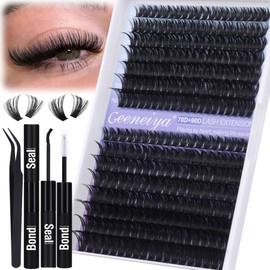 Geeneiya Geeneiya Wispy Lash Clusters Kit 70D+90D Lash Extension Kit 10-18mm Natural Cluster Eyelash Extensions Kit Individual Lashes with Waterproof Lash Bond and Seal Glue, Lash Tweezers (300PCS)