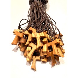 IL SOLE Olive Wood Rope Cross of Saint Assisisis 2.5 cm Pack of 20 with 3 French Knots