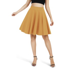 Urban CoCo Women's Basic Midi Skirt Versatile Stretchy Flared Casual High Waisted Skirt(XL, Turmeric)