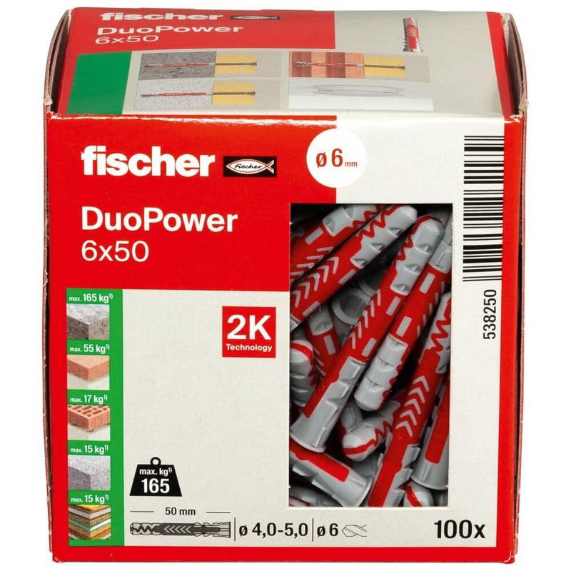 fischer DuoPower 6 x 50, Powerful Universal Plug with Intelligent