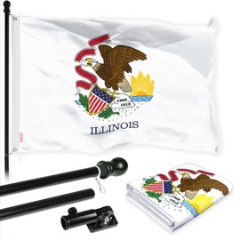 G128 Combo Pack: 6 Ft Aluminum Spinning Flagpole (Black) & Illinois IL State Flag 3x5 Ft, LiteWeave Pro Series Printed 150D Polyester | Pole with Flag Included