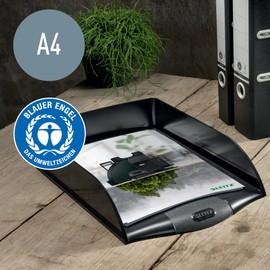 Leitz Letter Tray, A4, 100% Recyclable, CO2 Compensated, Blue Angel Certified, Recycled Series, Black, 53240095