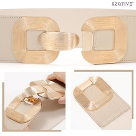 XZQTIVE Women Wide Elastic Belts for Dress Fashion Stretchy Waist Belts for Ladies with Gold Buckle