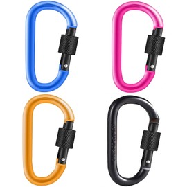Yowlens 4 PCS Aluminum Alloy D-Ring Locking Carabiner Key Chain Clip with Screw Gate Lock for Outdoor, Camping, Hiking, Traveling, Fishing, Backpack